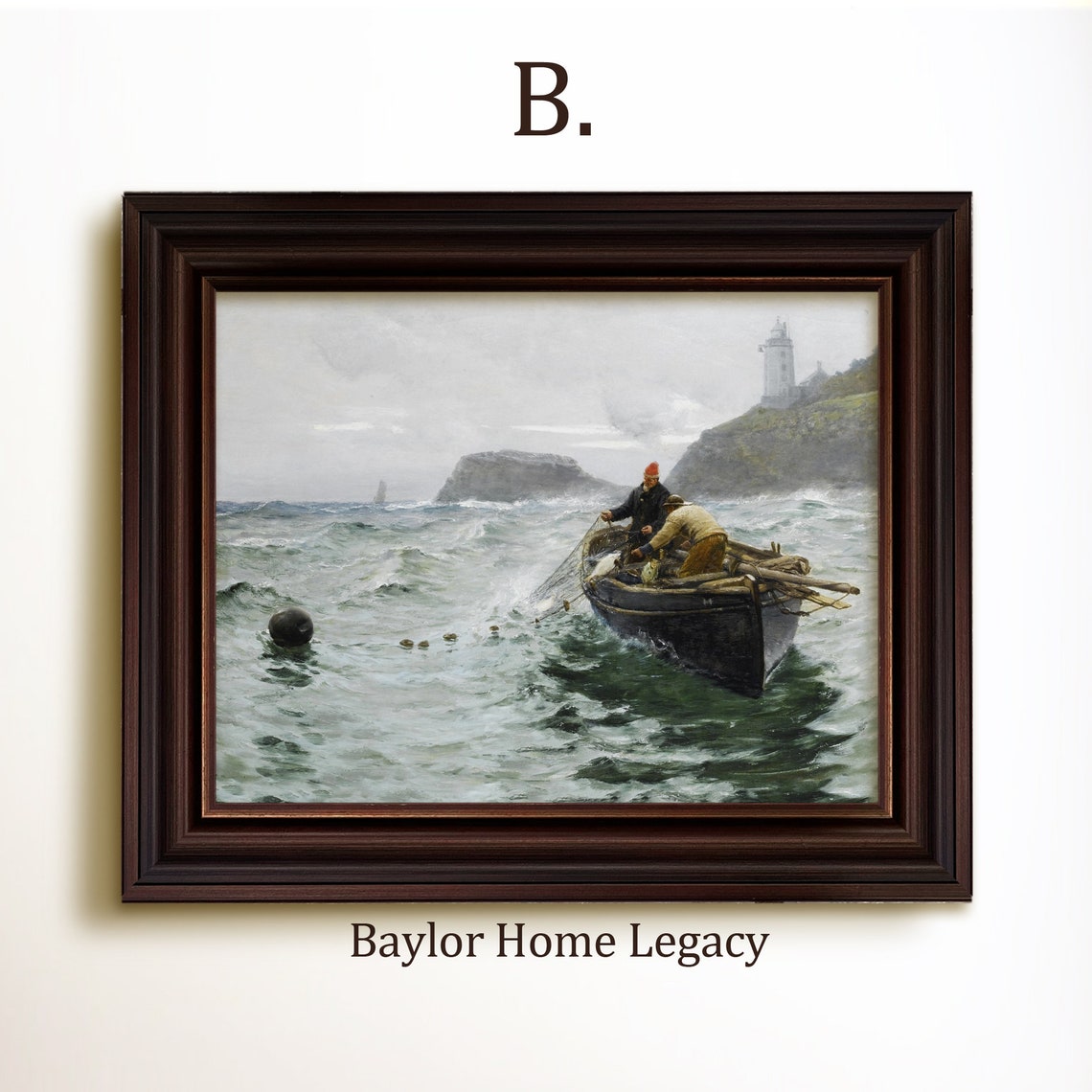 Framed Fishermen Oil Painting Print On Fishermen In Boat Art Print In Wood Frame Fishing Fine Art Print - Image 4