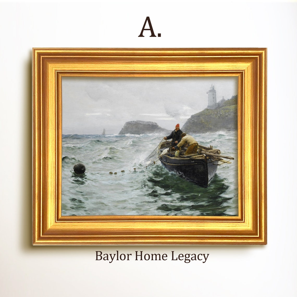Framed Fishermen Oil Painting Print On Fishermen In Boat Art Print In Wood Frame Fishing Fine Art Print - Image 5
