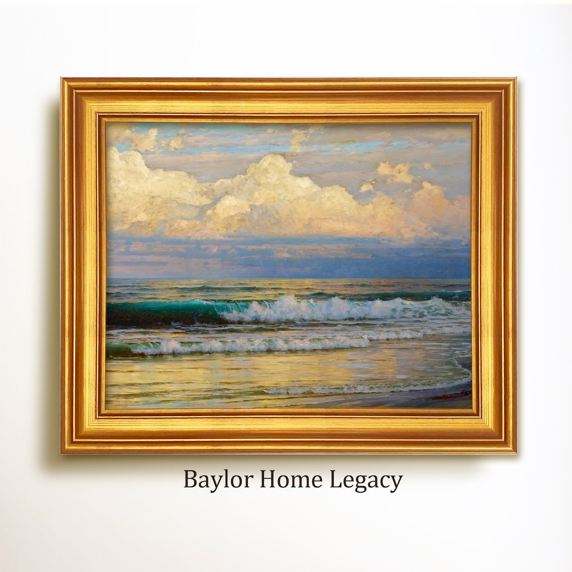 Vintage Ocean Waves and Cloudy Sky Seascape Art Print