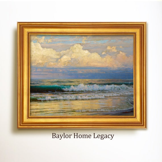 Vintage Ocean Waves and Cloudy Sky Seascape Art Print