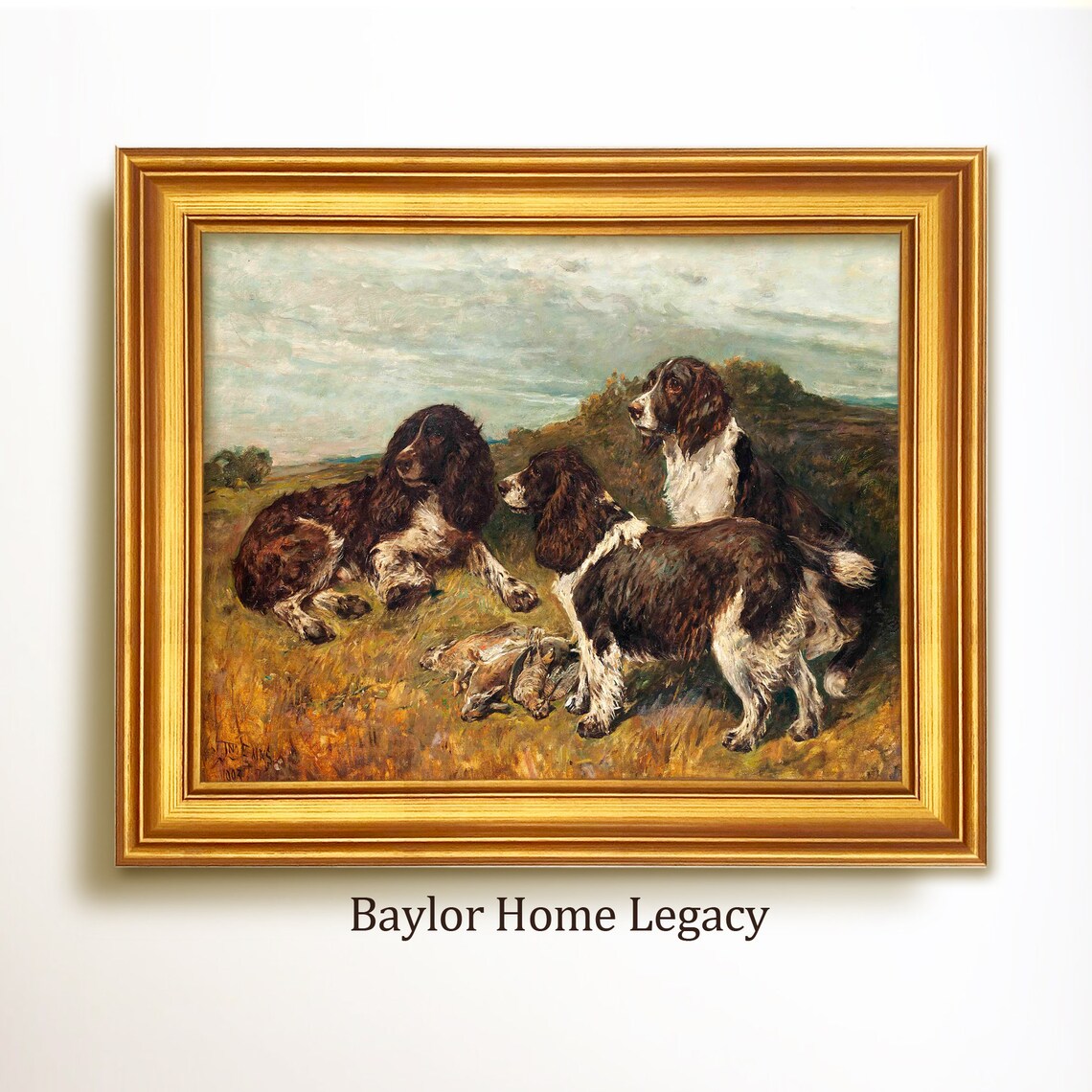 Springer Spaniel Oil Painting Print, Antique Dog Art