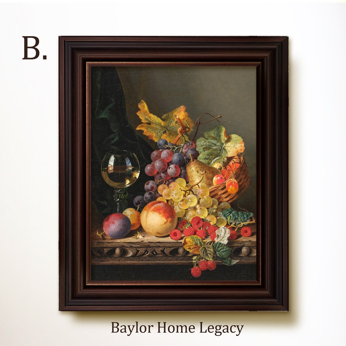 Vintage Still Life of Fruit With Wine Glass Art Print - Image 4