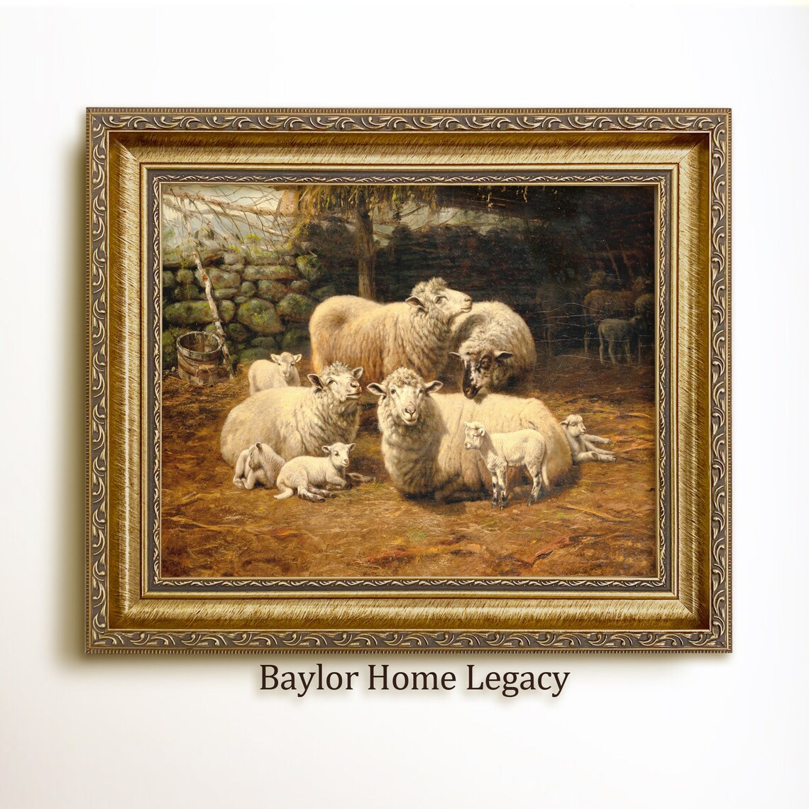 Sheep Oil Painting Art Print, Vintage Rustic Country