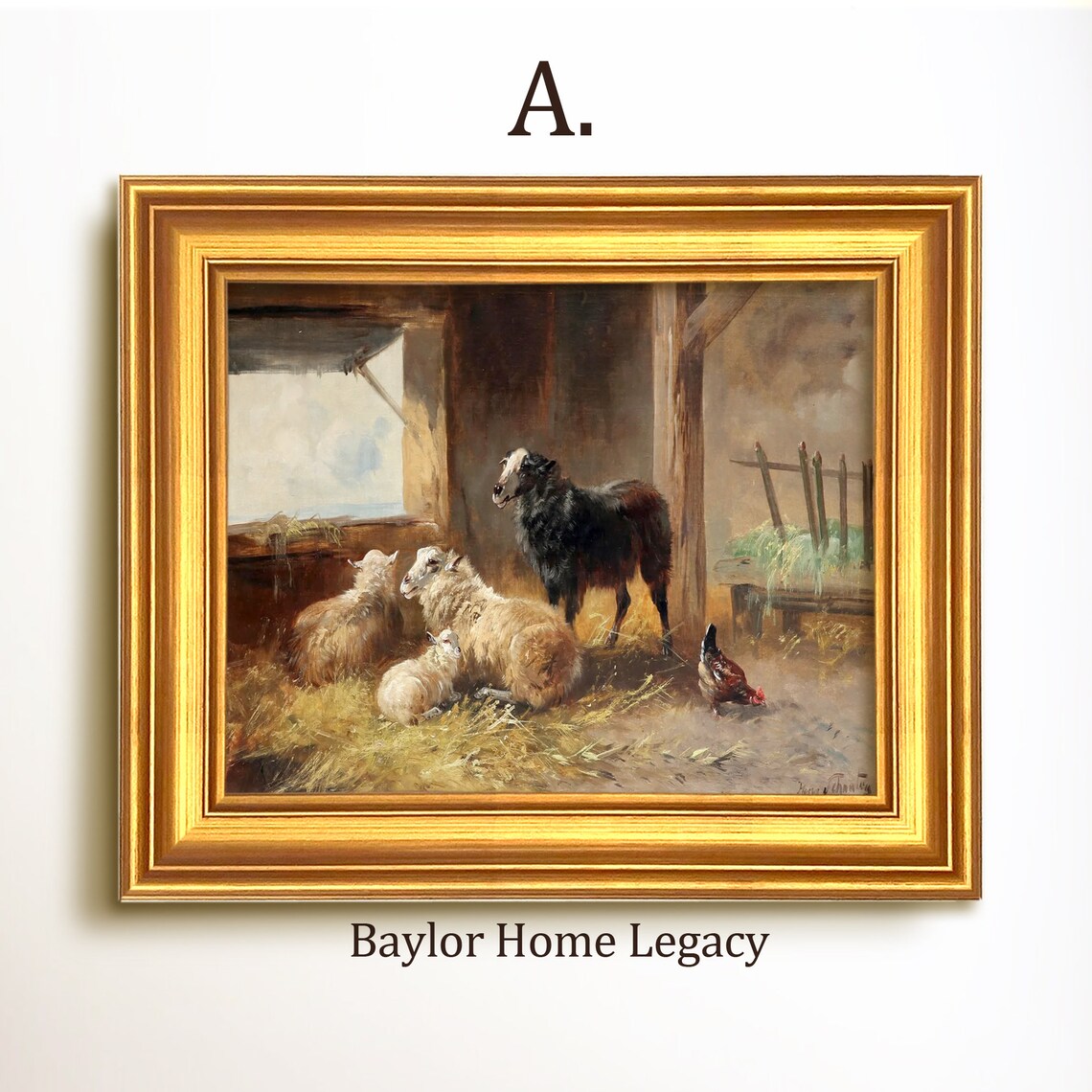 Sheep and Chicken Antique Barn Oil Painting Art Print - Image 5