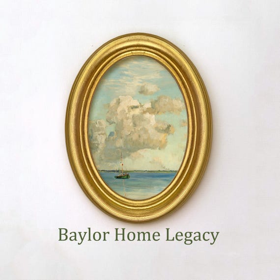 Oval Seascape Art Print, Antique Nautical Painting