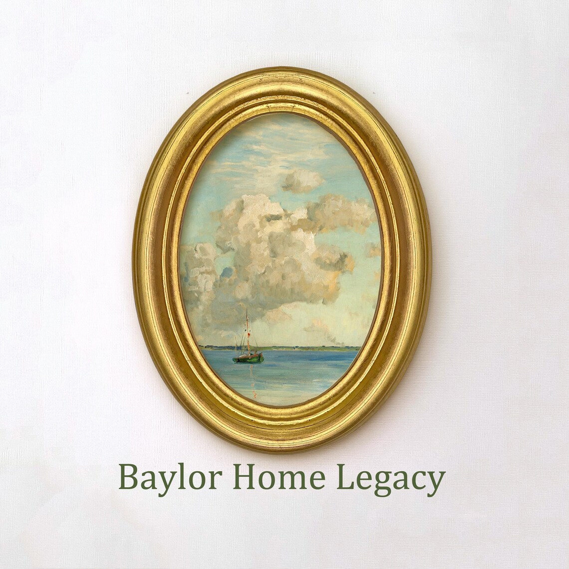 Oval Seascape Art Print, Antique Nautical Painting