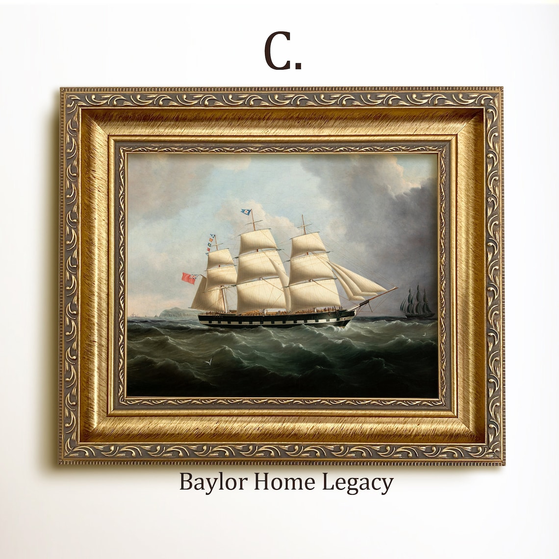 Sailing Ship Antique Oil Painting Art Print, Nautical - Image 3