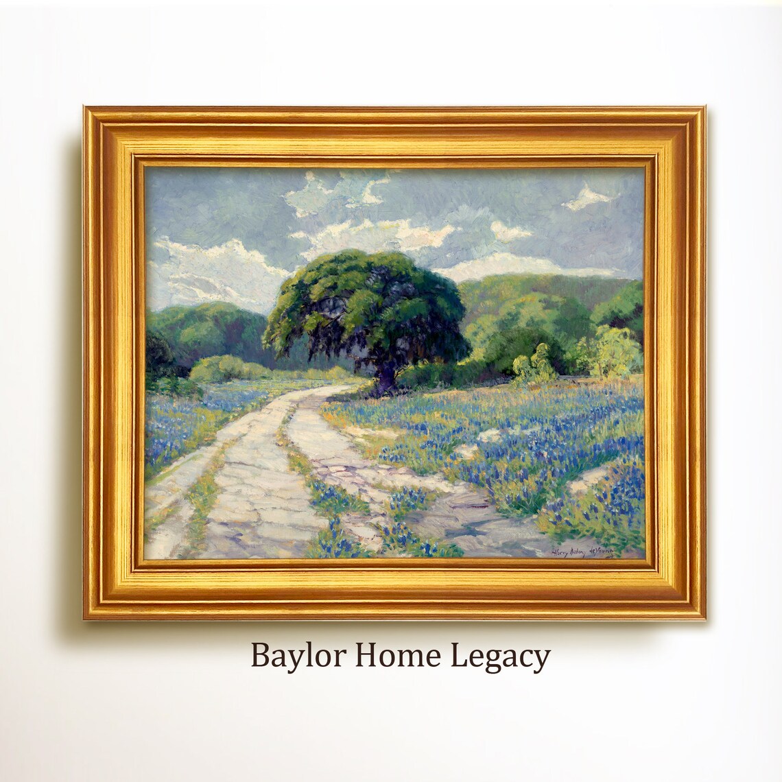 Texas Bluebonnets, Vintage Dirt Road Wall Art Print