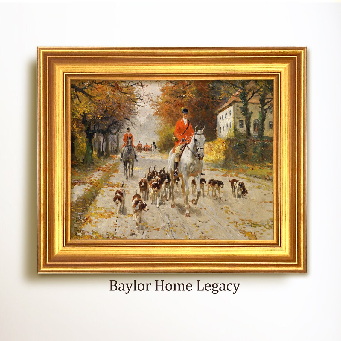 Fox Hunt Scene Oil Painting Print, Vintage English