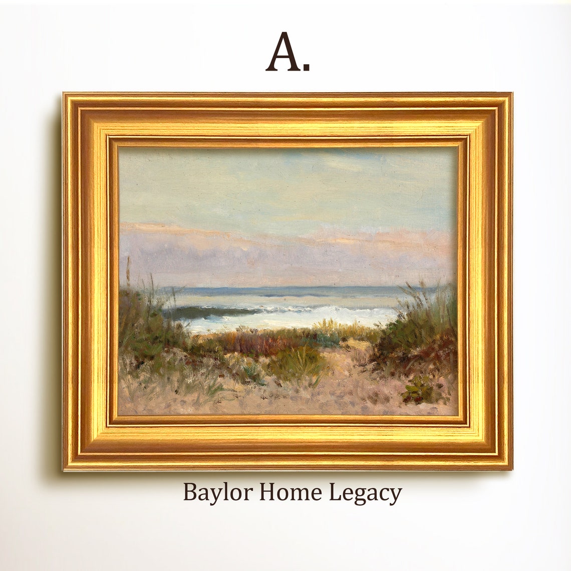 Framed Ocean Oil Painting Print On Ocean And Dunes Art Print Of Antique Painting In Wood Frame Seascape Fine Art Print - Image 5