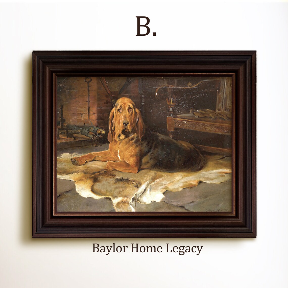 Bloodhound Laying on a Deerskin, Oil Painting Print - Image 5