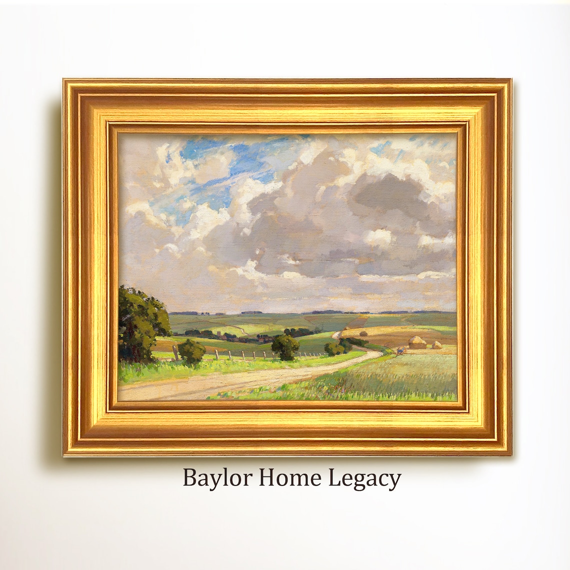 English Countryside Oil Painting, Rustic Landscape Art Print