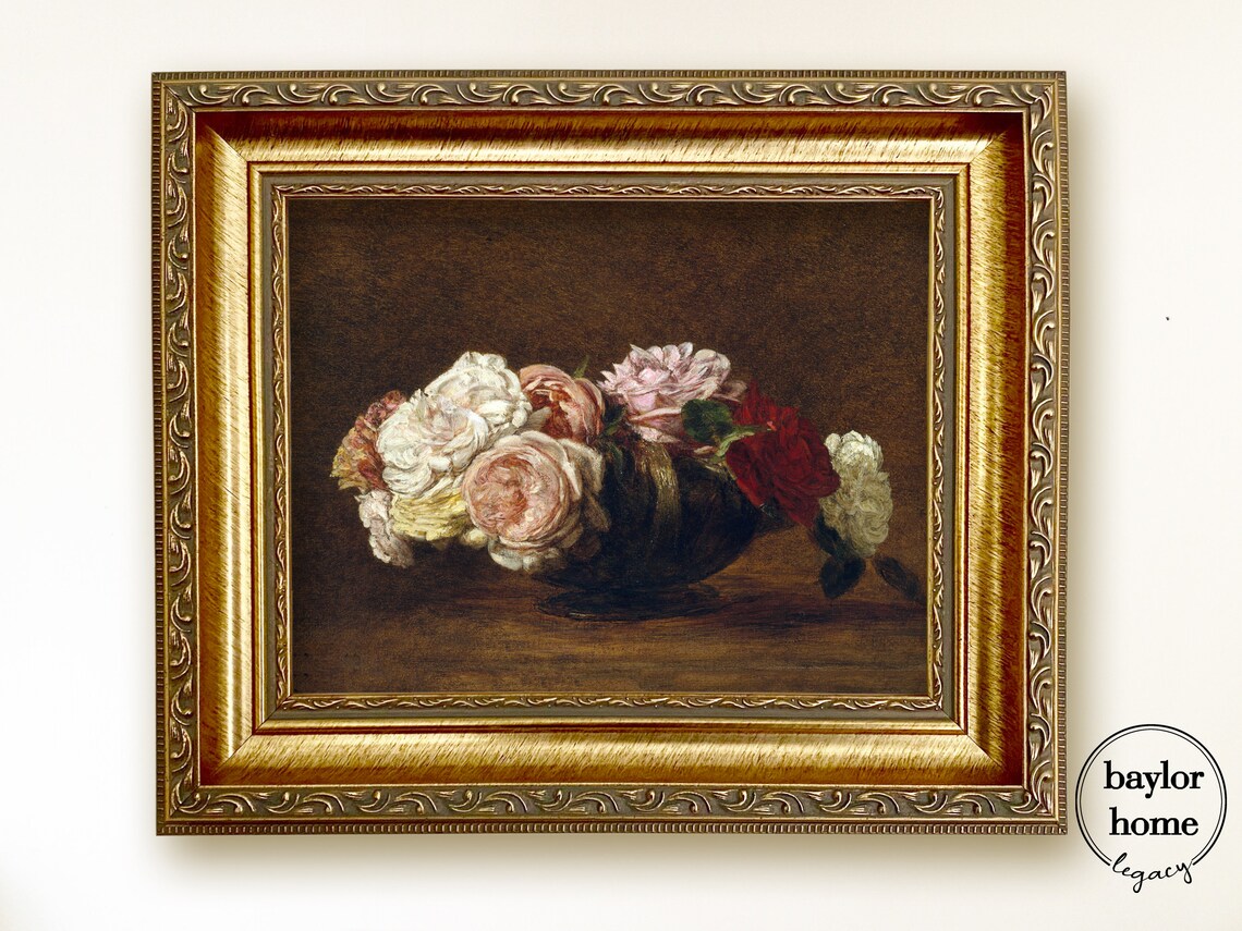Roses In A Bowl Oil Painting, Still Life Art Print