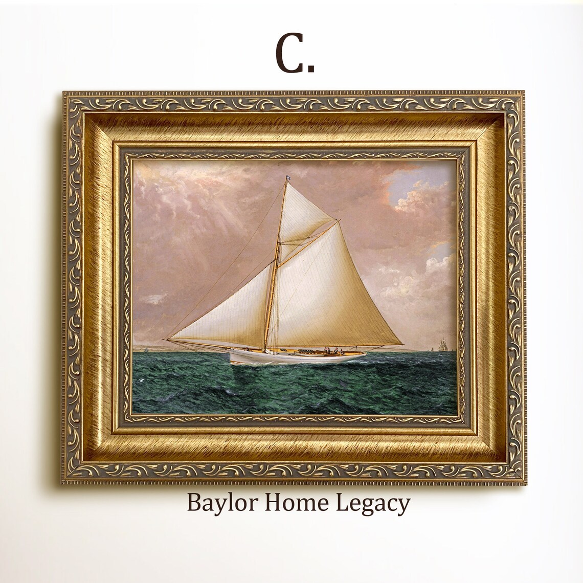 Sailboat Under Stormy Sky, Vintage Nautical Art Print - Image 3