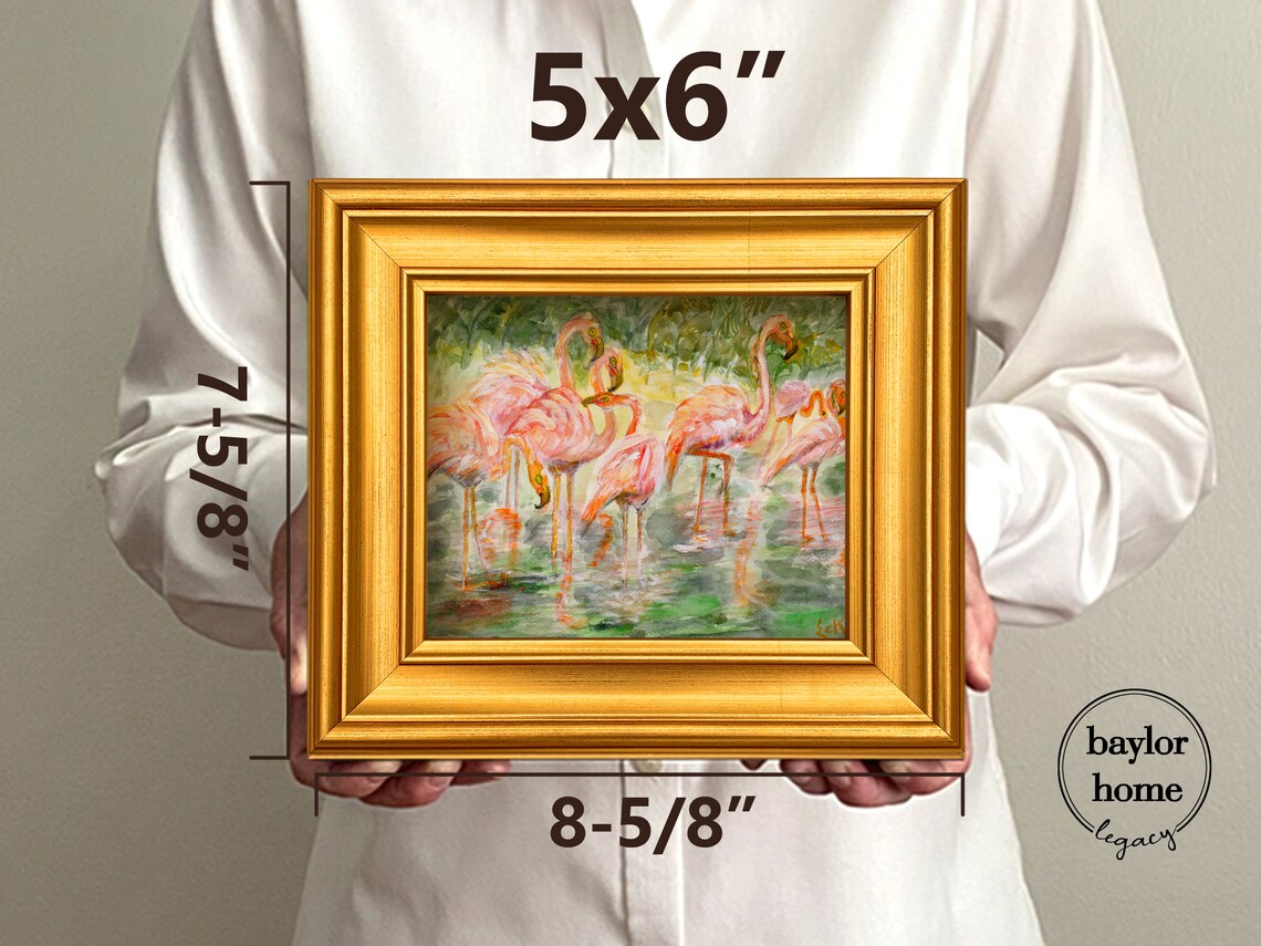 Pink Flamingos Wading In Shallow Water Tropical Watercolor Bird Poster - Image 2
