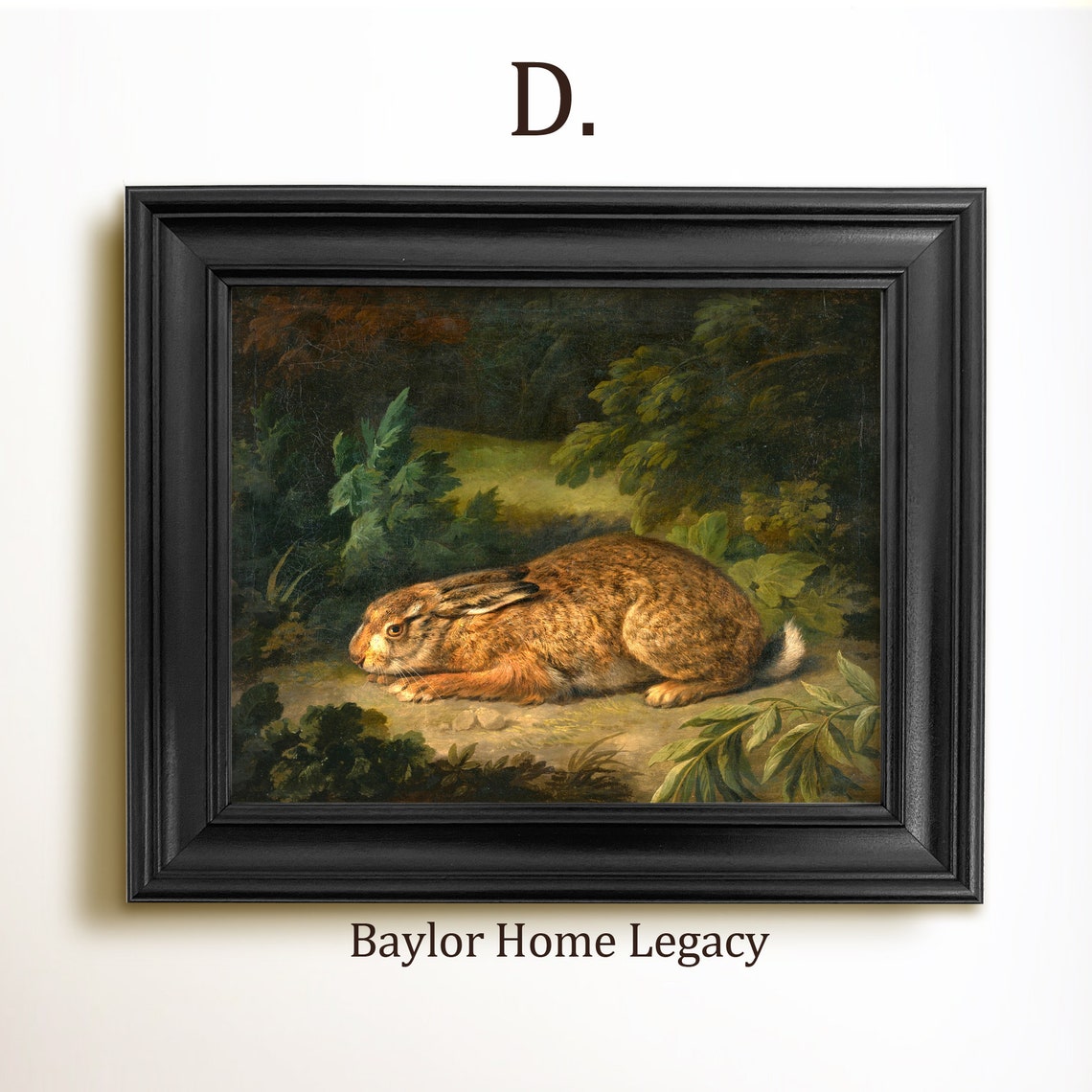 Brown Rabbit Crouching Woodland Edge Vintage Bunny Painting Art Print - Image 2