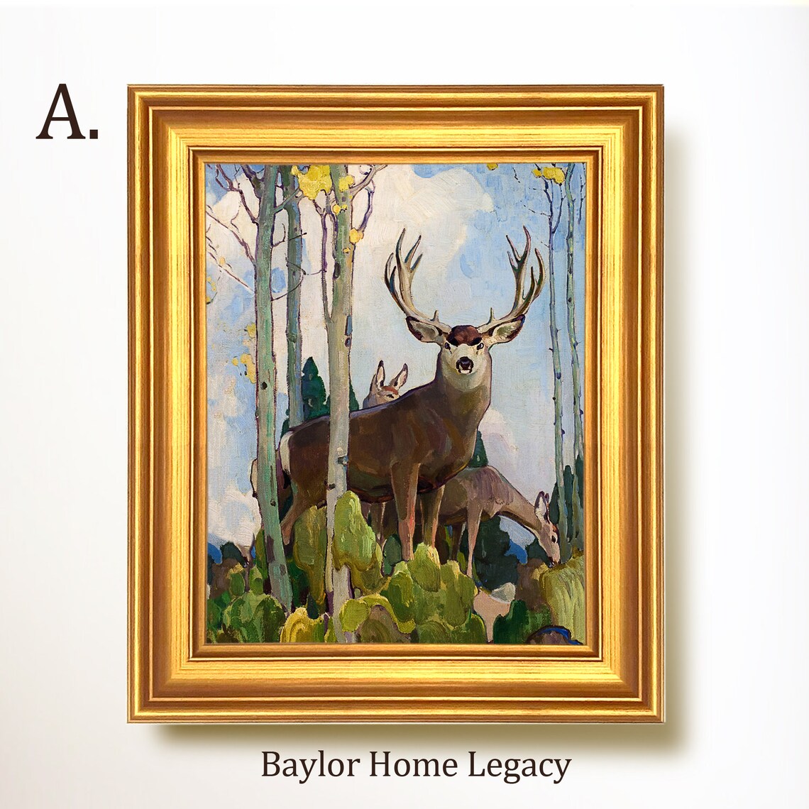 Mule Deer Buck with Antlers in Aspen Grove Vintage Wildlife Art Poster - Image 5