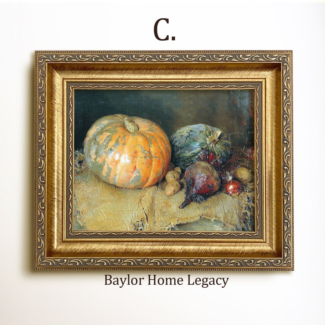 Vintage Still Life Pumpkins Beets Autumn Vegetables Oil Painting Print - Image 4