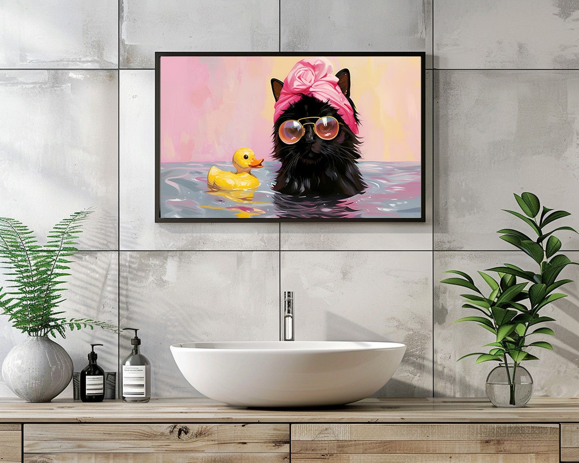 Black Cat Sunglasses Towel Wrap Bath Rubber Duck Funny Poster - Image 3