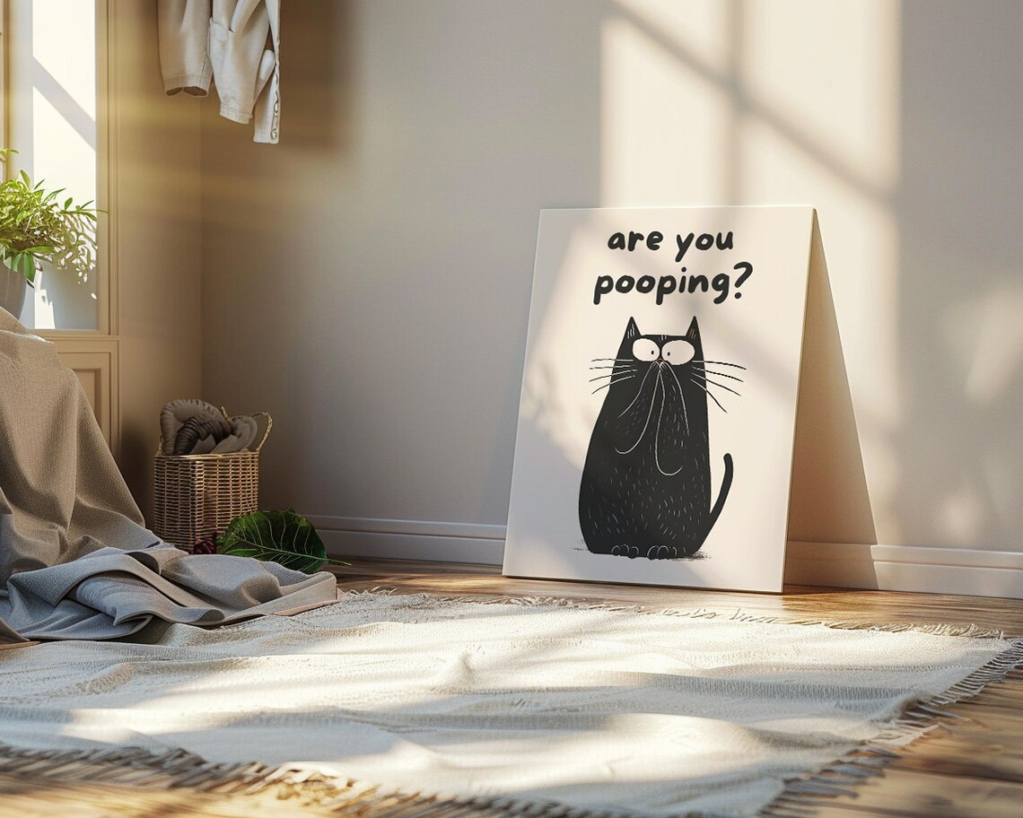 Bathroom Cat Are You Pooping? Vintage Cat Art Print - Image 2