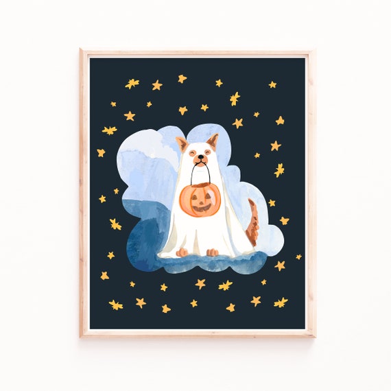 Ghost Dog Illustration, Halloween Art Print