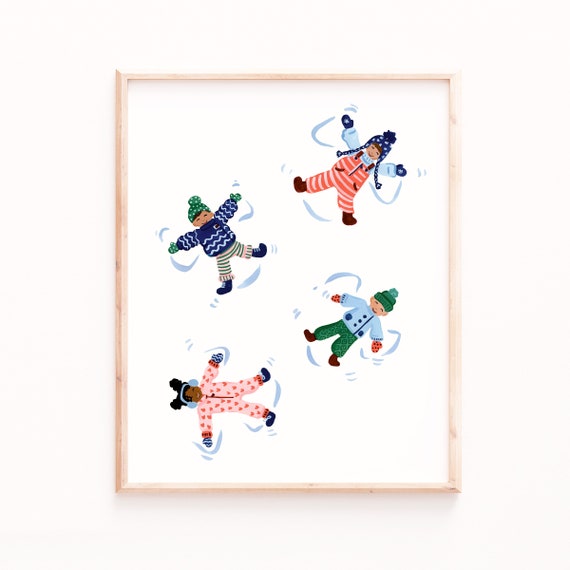 Snow Angels Holiday Christmas Watercolor Art Print