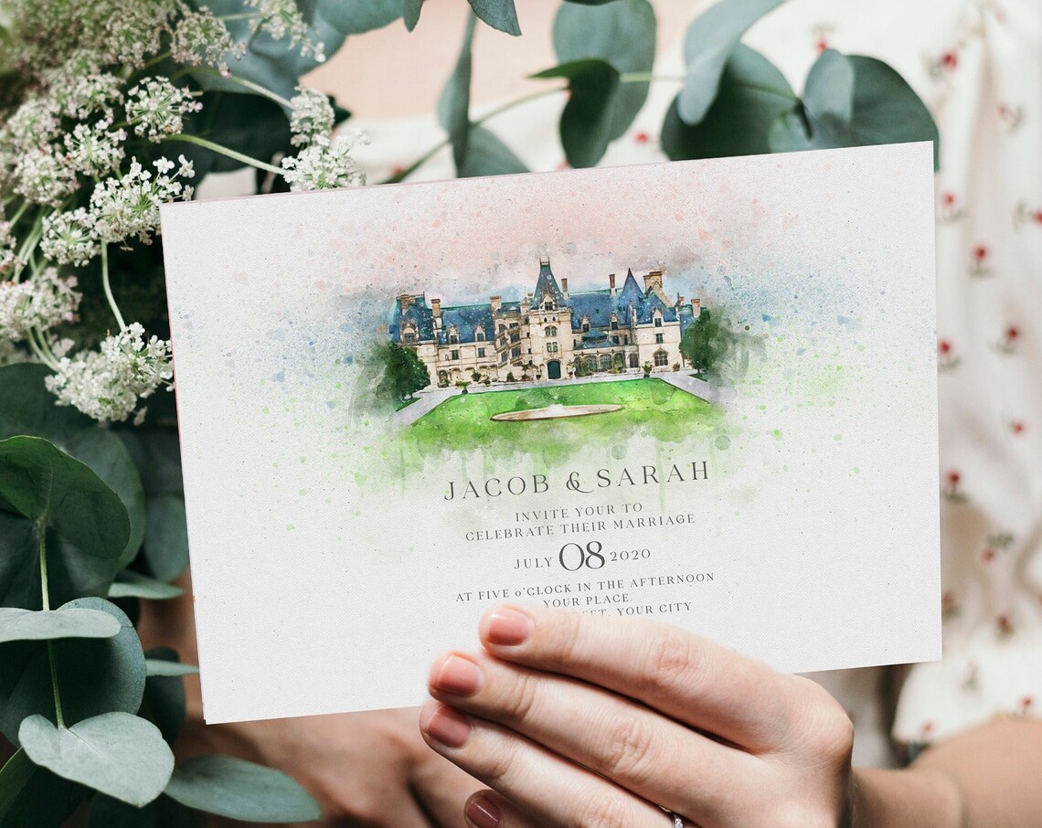 Custom Watercolor Wedding Venue Portrait Art Print