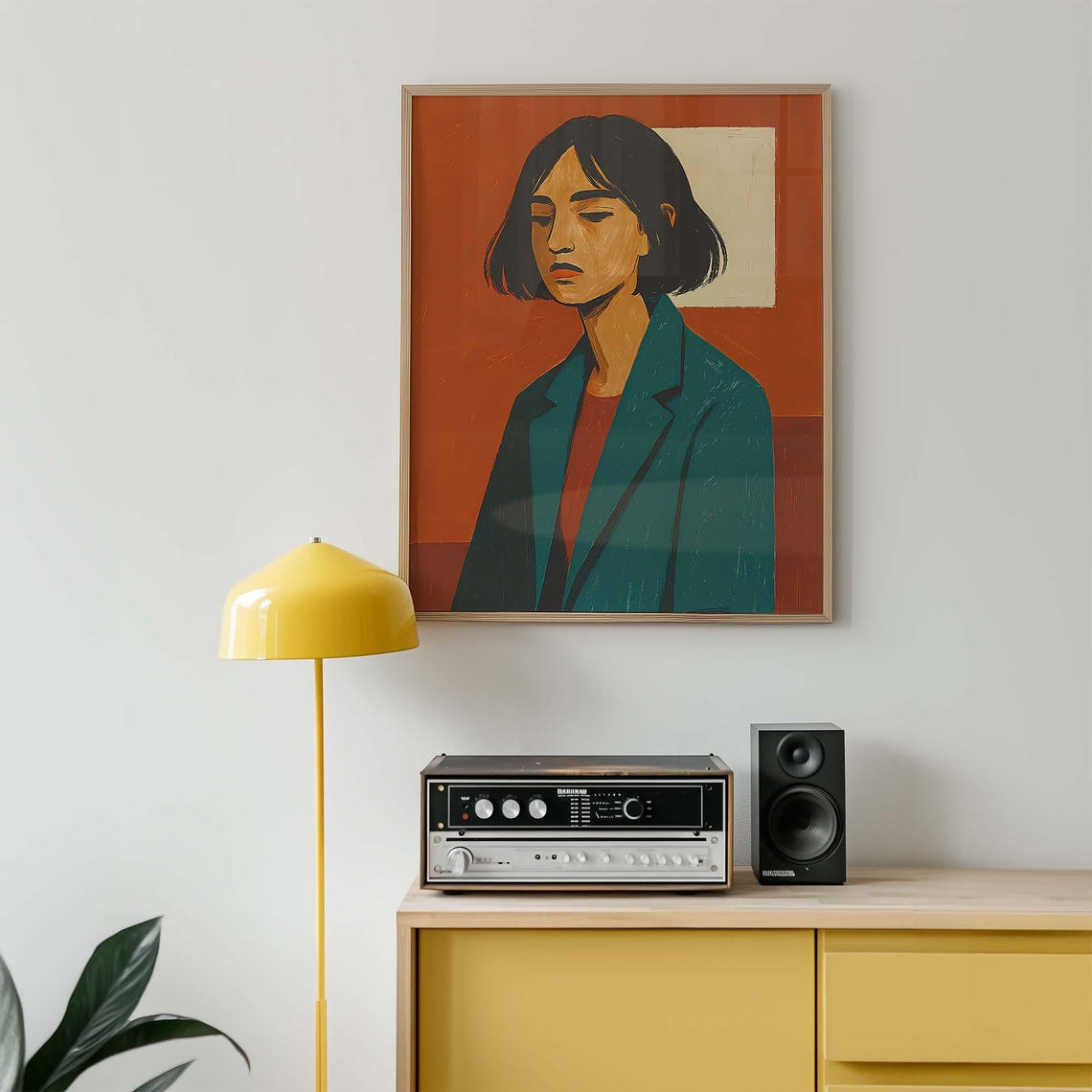 Moody Female Portrait Muted Retro Teal And Orange Wall Art Minimalist Woman Illustration Modern Contemporary - Image 2