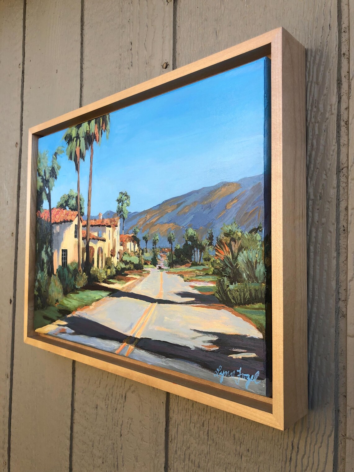 Santa Barbara Palm Street Red Tile Roofs Mountains Painting Poster - Image 4