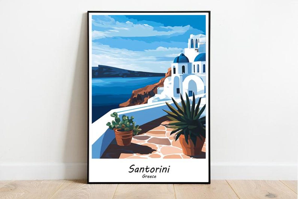 Santorini Greece Blue Domed Churches Aegean Sea Travel Poster - Image 4