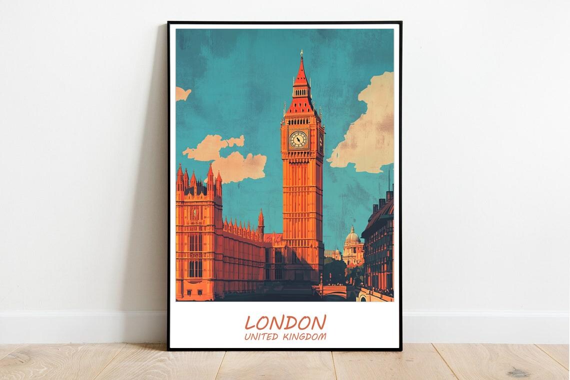 Classic London United Kingdom Big Ben Vintage Street Travel Poster - Image 3