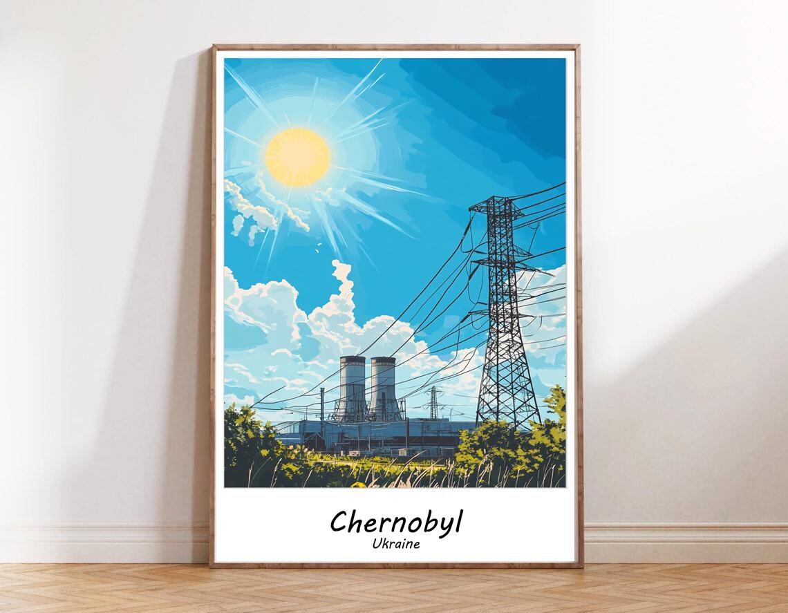 Bold Chernobyl Ukraine Power Plant Daytime Skyline Travel Poster - Image 3