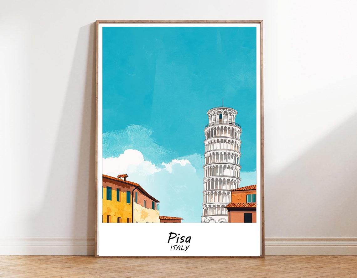 Pisa Travel Art Poster Print Italy Tourist Poster Wall Home Decor Artwork Traveler Wall Decor Travelers Art Gift Art Of Italy