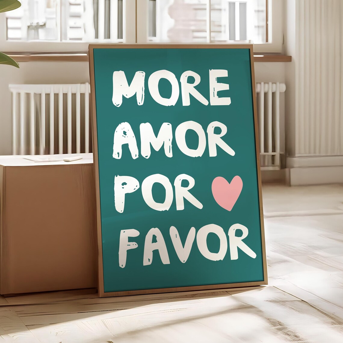 More Amor Por Favor Sea Green Love Quote Bedroom Typography Poster