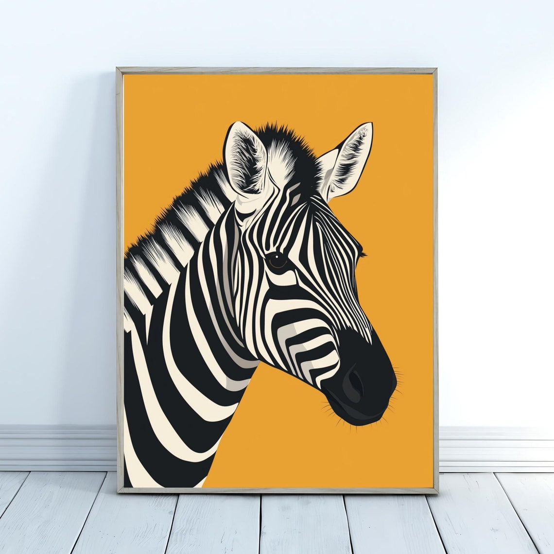 Zebra Head Mustard Orange Background Bold Graphic Safari Art Poster