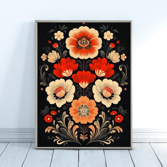 Colorful Wall Art Artful Floral Wall Dcor Maximalist Print For Living Room Bold Colorful Design Above Couch