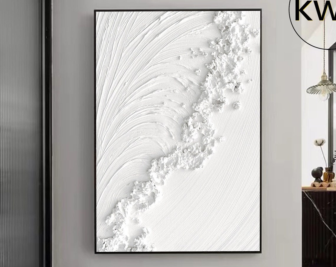 White Swirl Textured Abstract Painting 3D Impasto Modern Poster