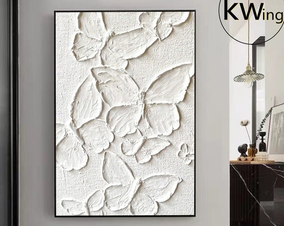 Large Texture Butterfly Acrylic Painting White Textured Wall Art White Abstract Art Painting White 3d Abstract Texture Art Home Wall Decor
