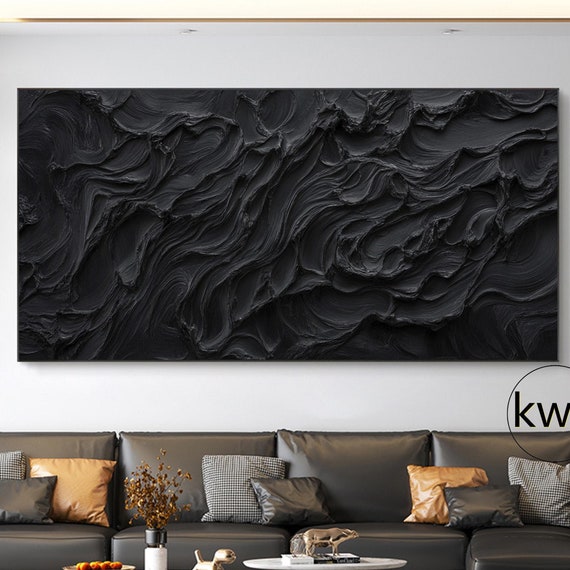 Large Black 3d Plaster Minimalist Painting Black 3d Texture Painting Black Textured Wall Art Wabi Sabi Wall Painting Fashion Wall Decor