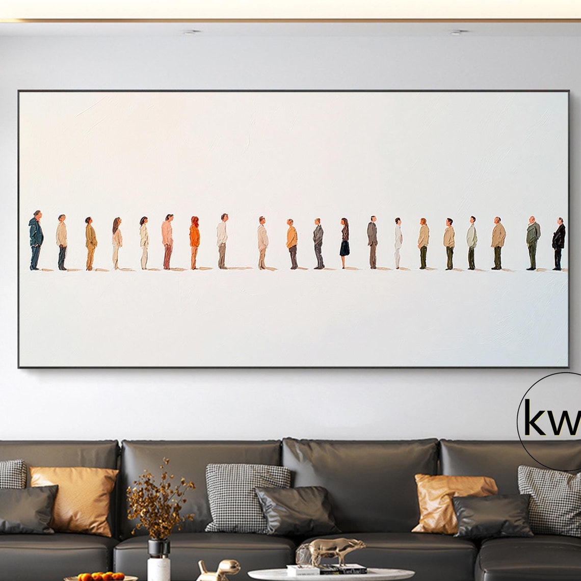 Minimalist Crowd Painting People in a Line Wabi Sabi Wall Art Poster