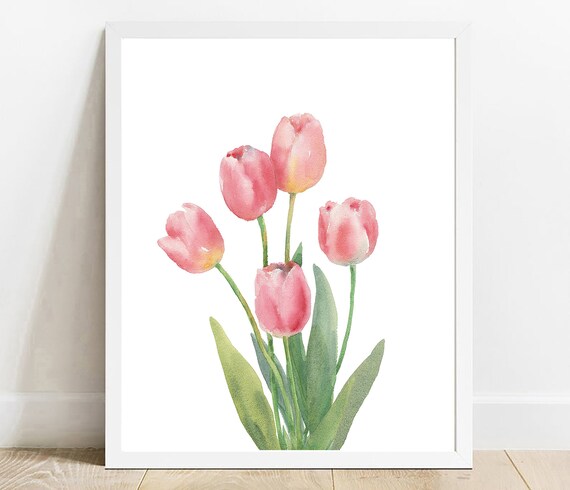Pink Tulip Print Spring Flower Poster Botanical Wall Art