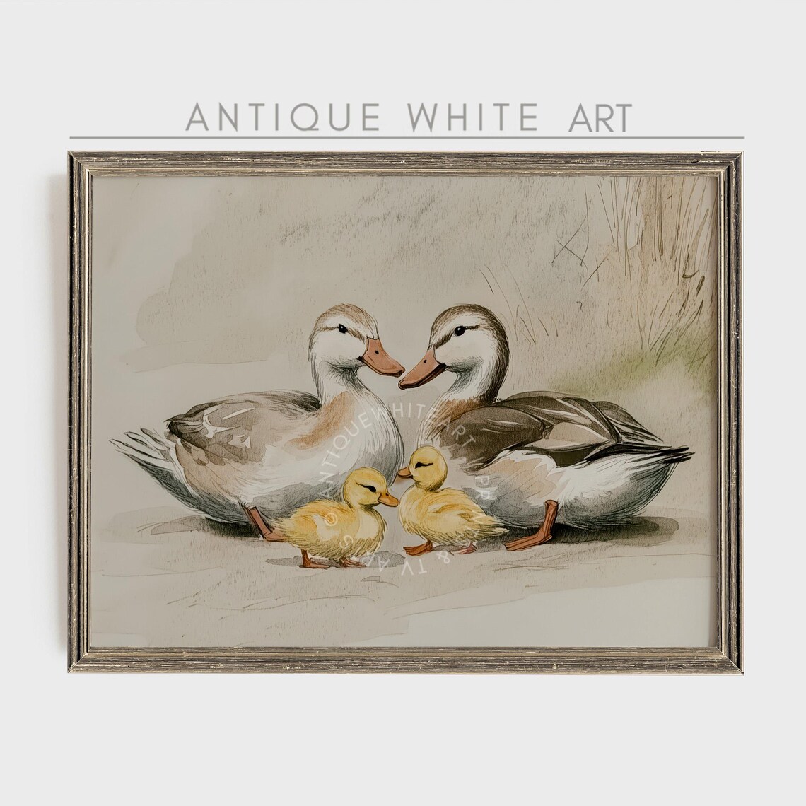 Easter Ducklings Sketch, Spring Duck Family Art