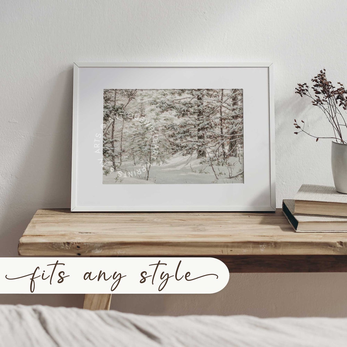 Vintage Winter Print Snowy Pine Trees Seasonal Print Farmhouse Christmas Wall Art Country Snowy Winter Landscape Wall Art W22 - Image 5
