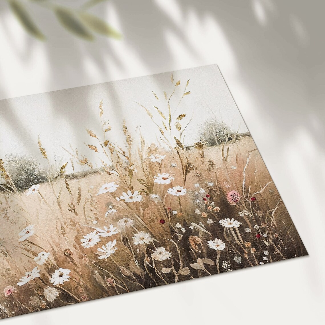 White Daisies in Golden Meadow Vintage Wildflower Landscape Poster - Image 4