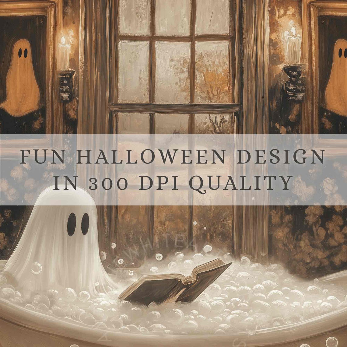 Halloween Ghost in Bathtub Art Print - Image 4