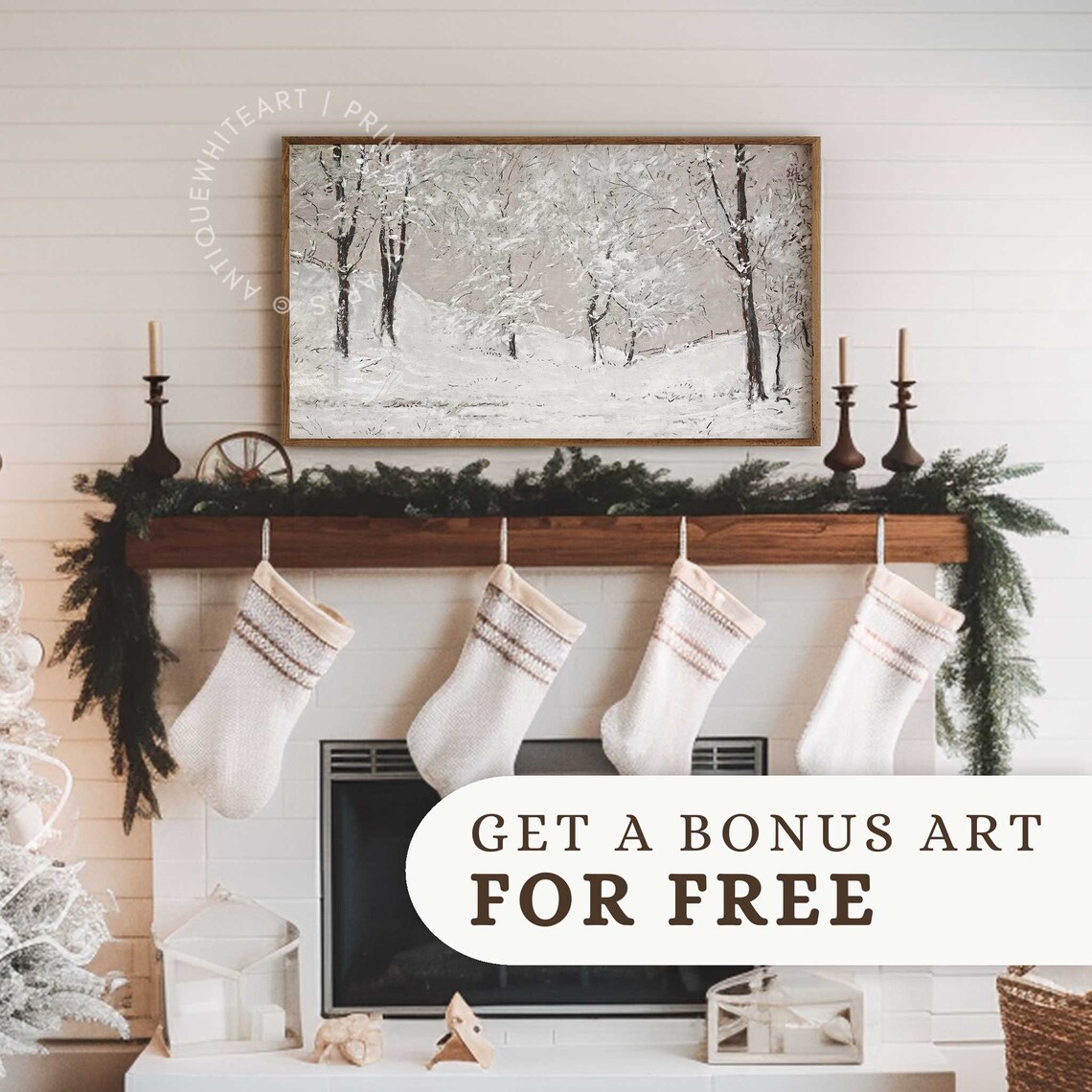 Vintage Christmas Tree Frame Tv Art Antique Dark Oil Painting For Tv Farmhouse Christmas Wall Decor Art File Tv101 - Image 2