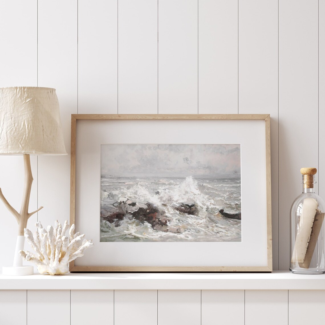 Moody Ocean Waves Crashing Dark Rocks Gray Stormy Sea Nautical Art Poster - Image 4