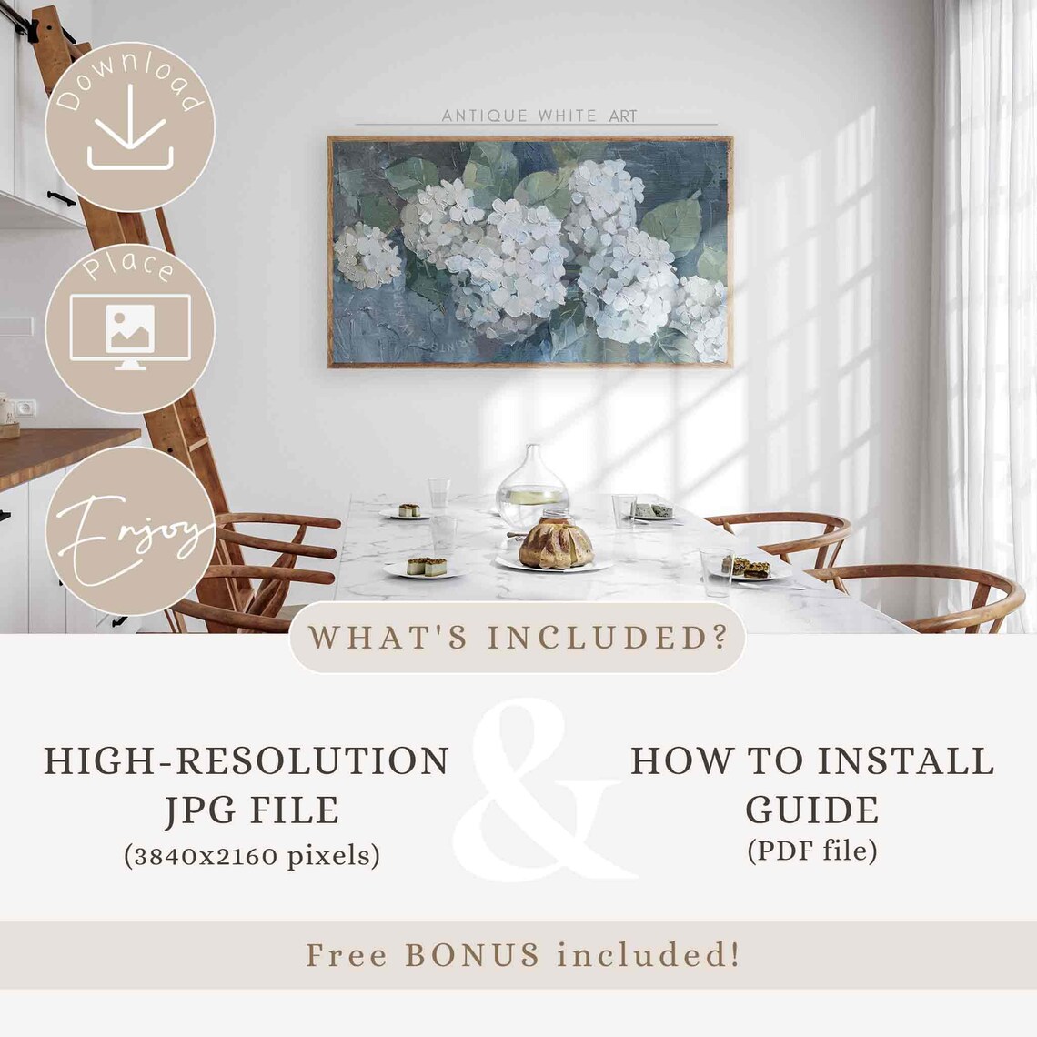 Hydrangea Floral Art, Vintage Country Summer Flowers - Image 2