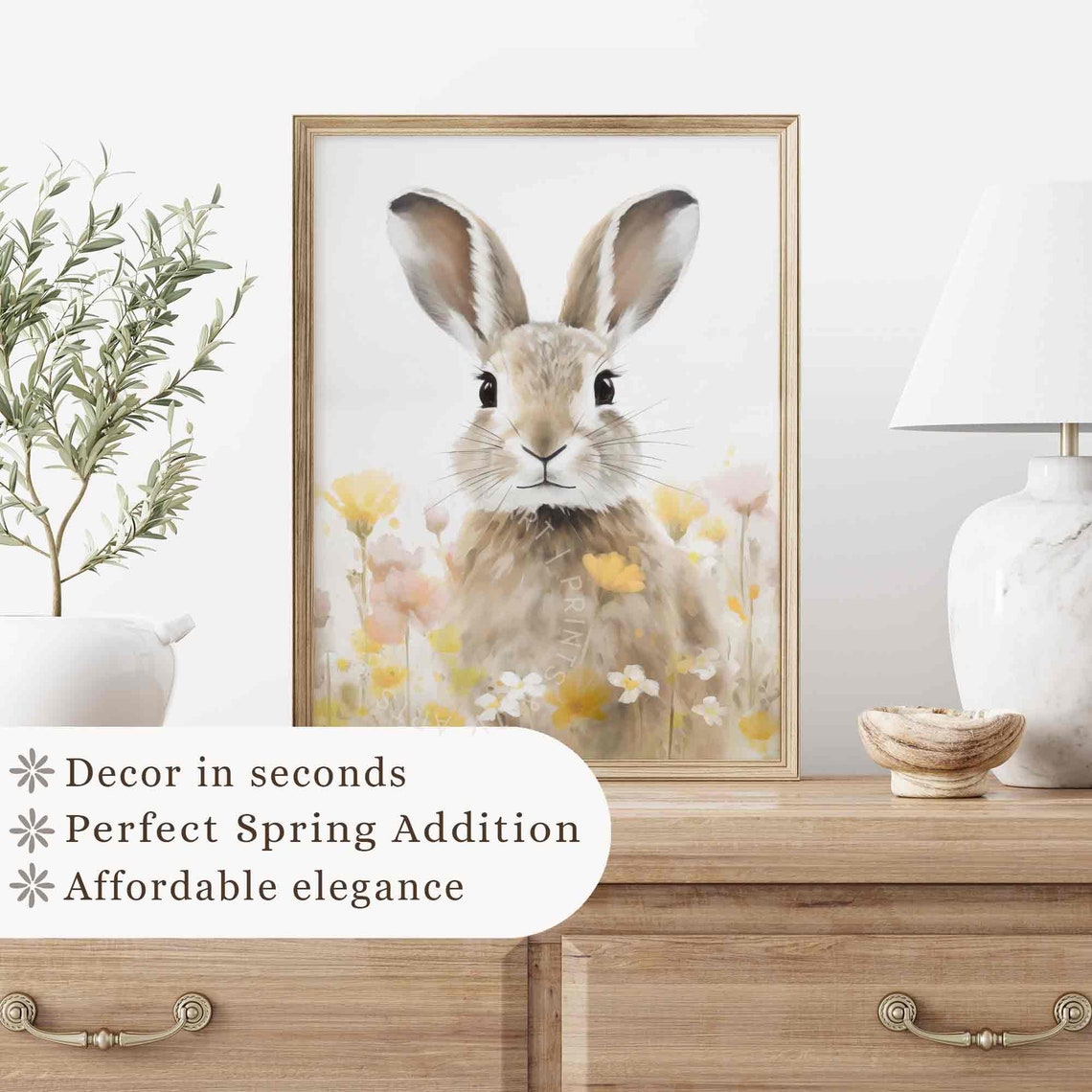 Cute Bunny Rabbit Wildflower Meadow Watercolor Nursery Wall Print - Image 4