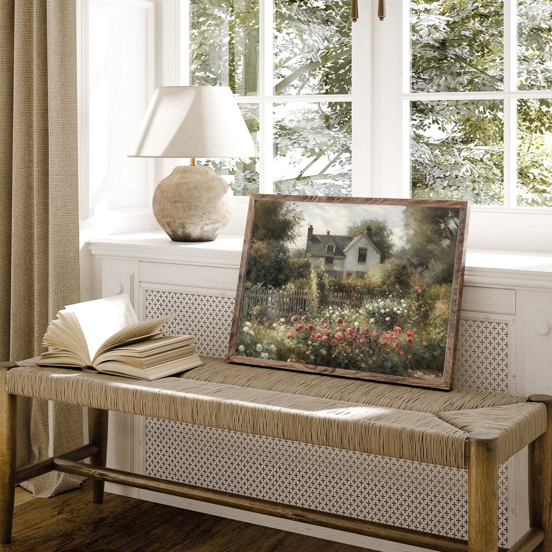 Cottagecore Rose Garden Oil Painting Art Print - Image 2